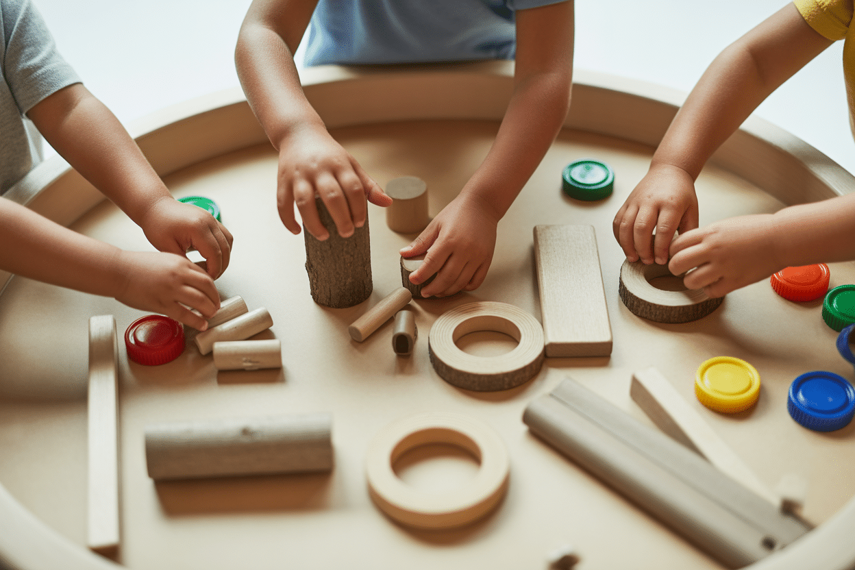 Loose parts building on a low table